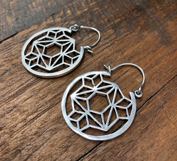 Silver Sacred Geometry Geometric Round Earrings - image 2