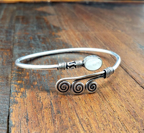 Silver Moonstone Sky Bracelet Boho Jewelry Bangle
