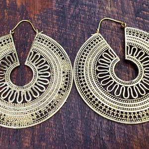 Gold Shield Statement Hoop Earrings