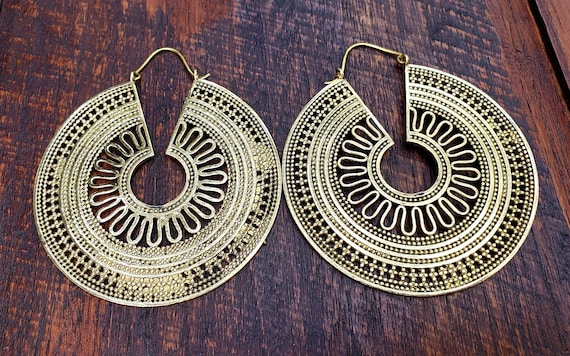 Gold Shield Statement Hoop Earrings - image 1