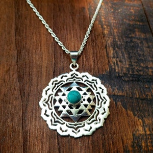 Silver Turquoise Sri Yantra Silver Pendant Necklace