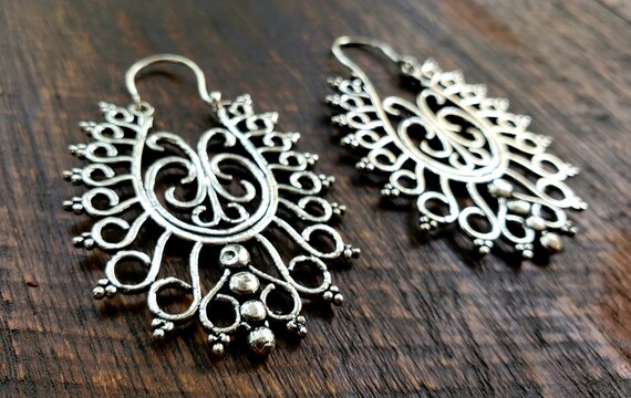 Silver Temple Statement Earrings - image 2