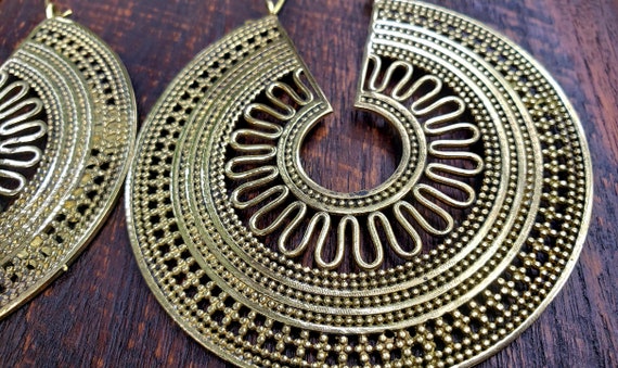 Gold Shield Statement Hoop Earrings - image 2