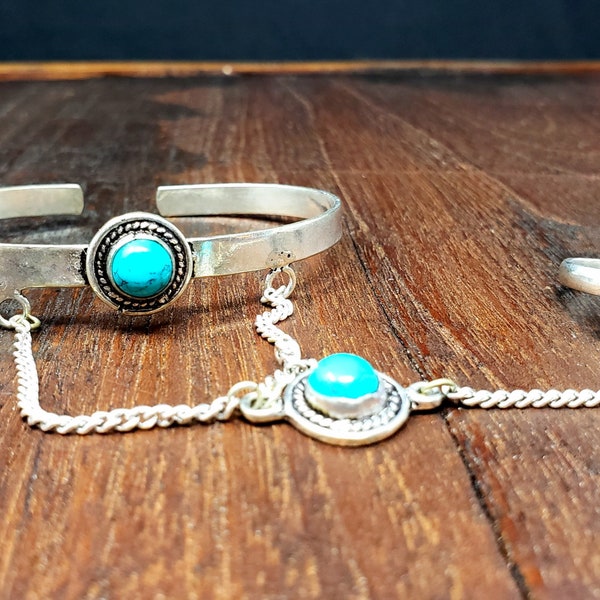 Turquoise Silver Slave Bracelet Tribal Gypsy Festival Boho Jewelry Bangle