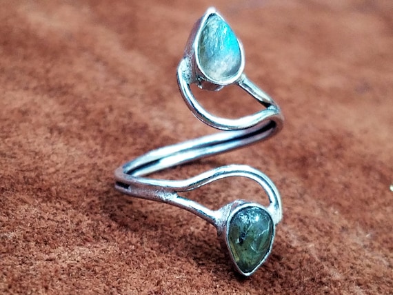 Silver Labradorite Vortex Ring Adjustable Tribal … - image 2