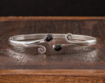 Silver Plated Onyx Arm Cuff - Tribal Swirl Armband
