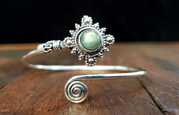 Silver Labradorite Star Adjustable Bangle Bracelet - image 2