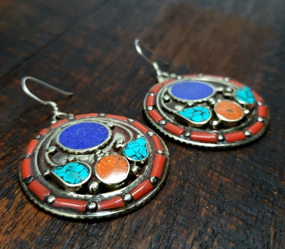 Traditional Ethnic earrings Nepal Tibet Himalayas