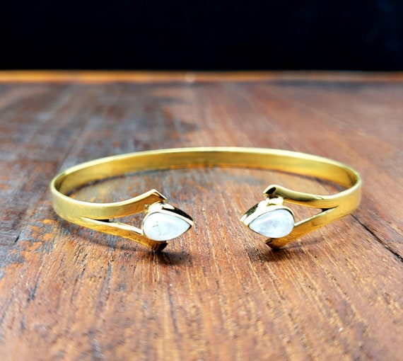 Simple Gold Moonstone Dagger Bangle Bracelet Fest… - image 2