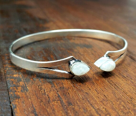 Simple Silver Moonstone Dagger Bangle Bracelet Fe… - image 3