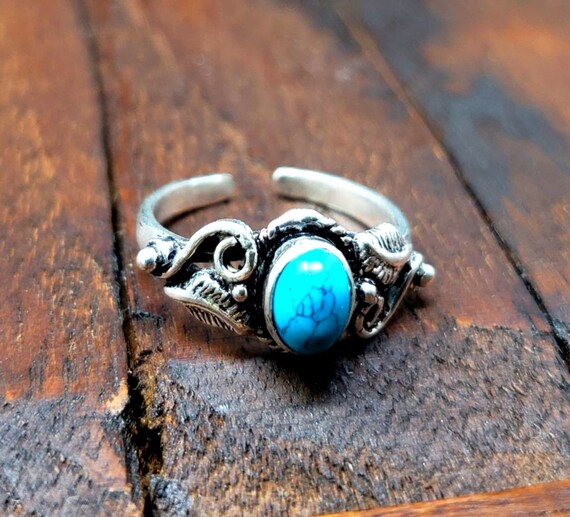 Adjustable Silver Turquoise Vine Ring - image 3
