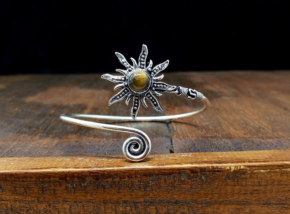 Tiger's eye Sun Adjustable Silver Bangle Bracelet… - image 1