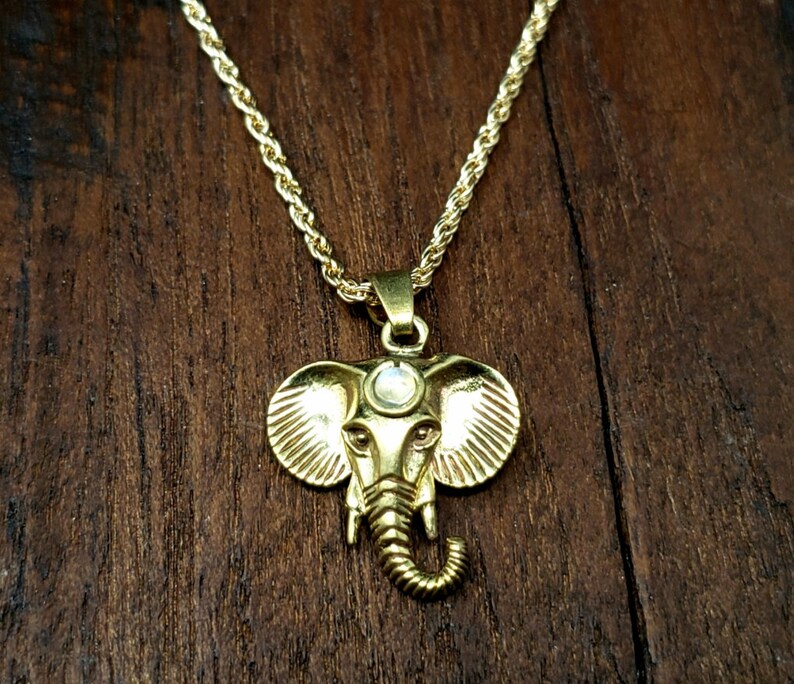 Simple Moonstone Gold Lucky Elephant Necklace