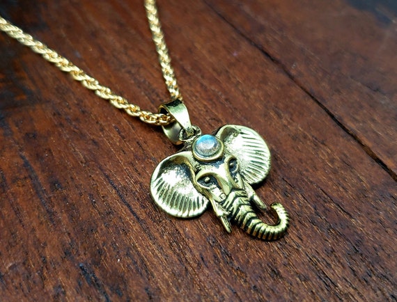 Simple Labradorite Gold Lucky Elephant Necklace - image 2
