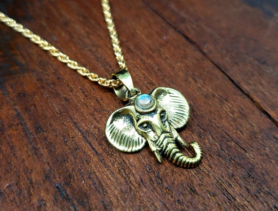 Simple Moonstone Gold Lucky Elephant Necklace