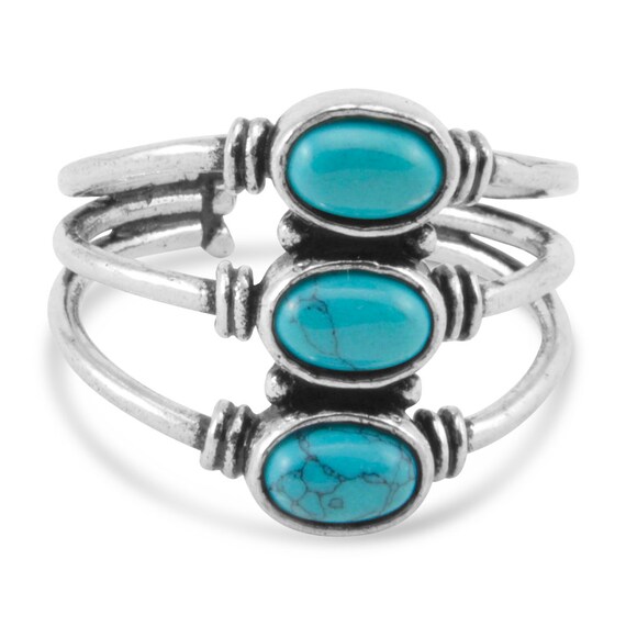 Adjustable Turquoise Trinity Silver Ring - image 5