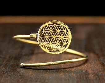 Pulseira de latão ajustável flor da vida em ouro