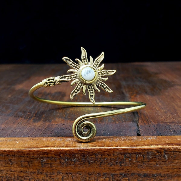 Gold Moonstone Sunburst Adjustable Bracelet Tribal Gypsy Festival Boho Bohemian Jewelry