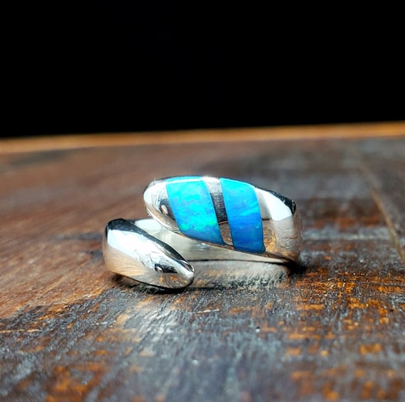 Sterling Silver Blue Opal Adjustable Ring Mexican… - image 2