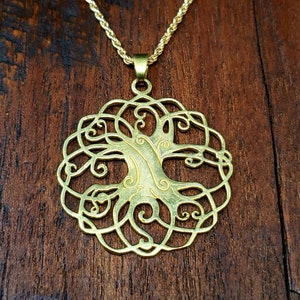 Gold Celtic Tree of life Sacred Geometry Pendant Necklace