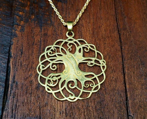 Gold Celtic Tree of life Sacred Geometry Pendant … - image 1