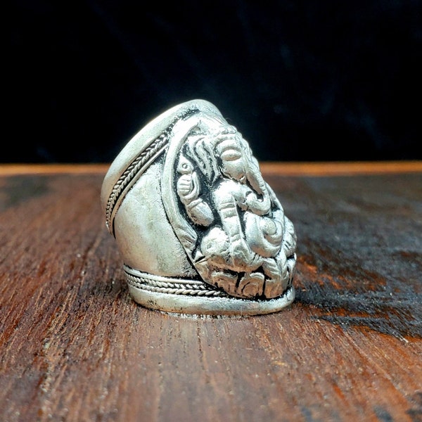 Silver Ganesha Adjustable Ring