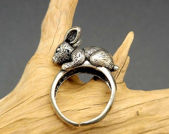 Silberkaninchen Ring verstellbares chinesisches Sternzeichen Hase Schmuck