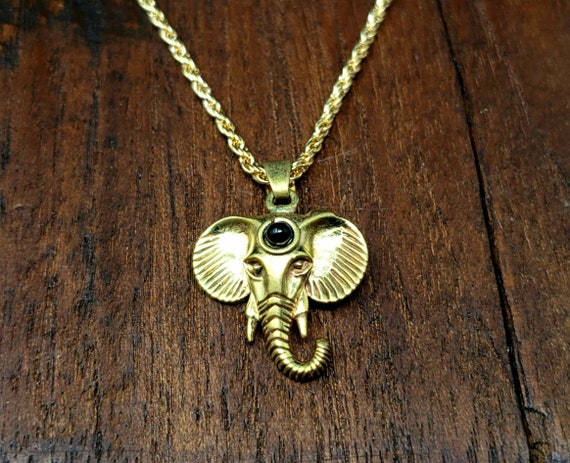 Simple Black Onyx Gold Lucky Elephant Necklace - image 2