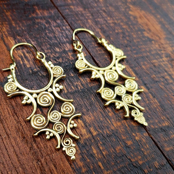 Unique Gold Tribal Earrings - Sacred Geometry Boho Indian Ethnic Jewelry