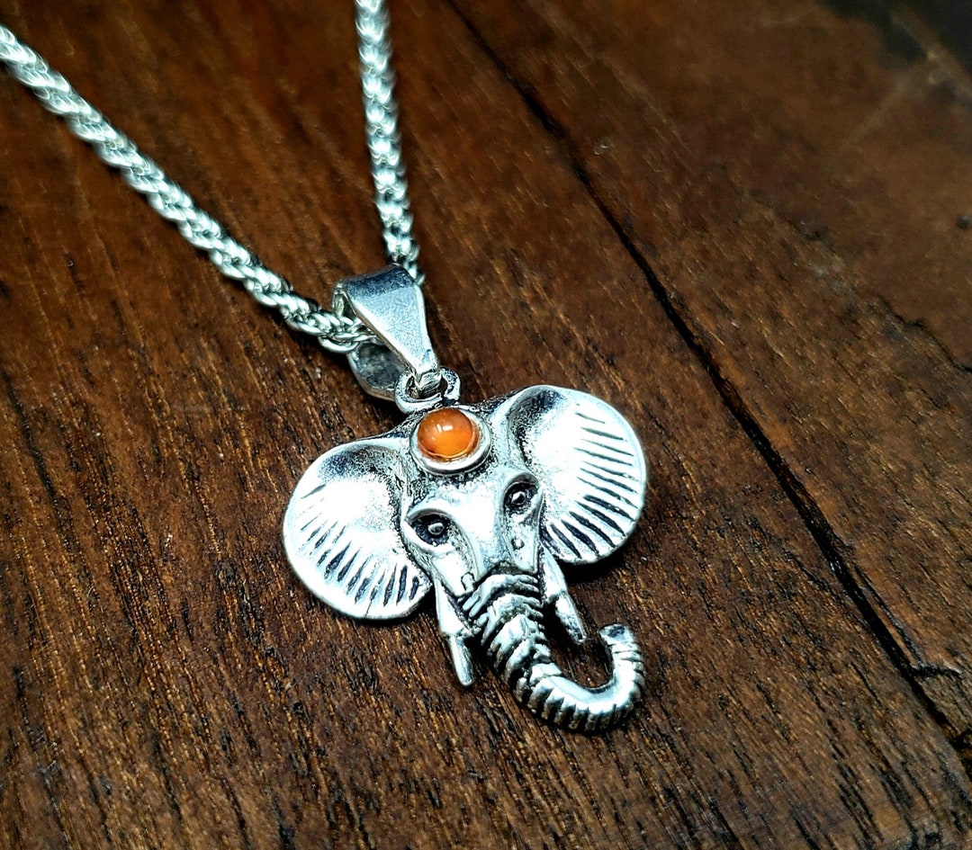 Buy Simple Carnellian Silver Lucky Elephant Necklace Online in India
