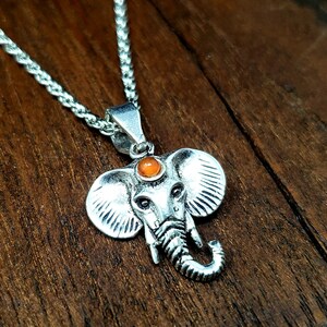 Simple Carnellian Silver Lucky Elephant Necklace
