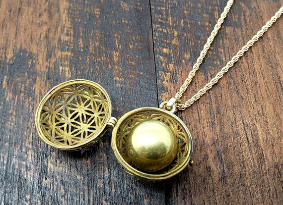 Large Gold Flower of Life Harmony Bell Cage Penda… - image 2