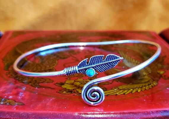 Silver Feather Turquoise Arm Cuff Upper Arm Band
