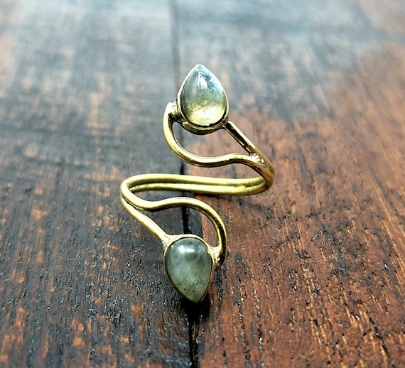 Gold Labradorite Vortex Ring Adjustable Tribal Cr… - image 2