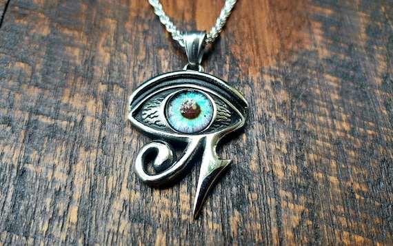 Collier Œil D'Horus En Acier Inoxydable - Bijou Égyptien Argenté - Pendentif Protection Ancienne
