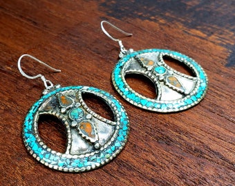 Tibetan Turquoise Shield Earrings