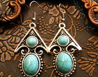 Pijlpunt tribal turquoise oorbellen etnische sieraden
