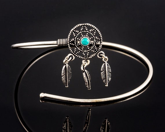 Silver Turquoise Dream Catcher Arm Band Upper Arm… - image 1