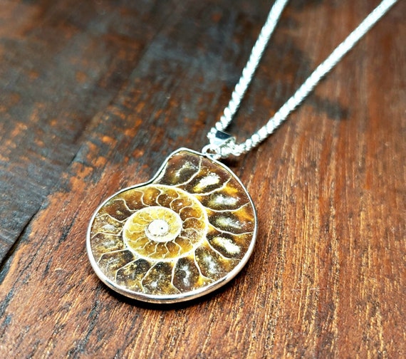 Silver Ammonite Fossil Sacred Geometry Pendant Ne… - image 2