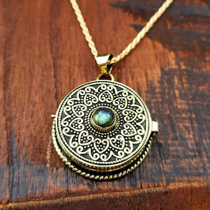 Gold Labadorite Locket Pendant Necklace