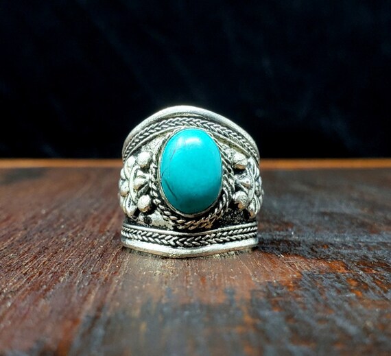 Silver Tibetan Turquoise Adjustable Ring - image 3