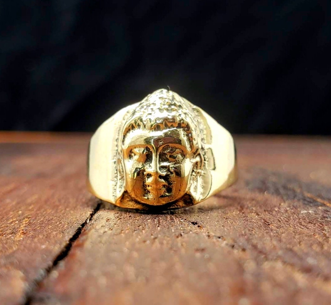 Gold Brass Buddha Ring Etsy Australia