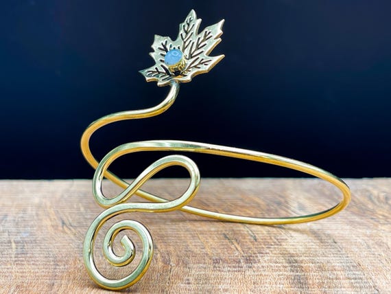 Gold Moonstone Leaf Arm Cuff - image 3