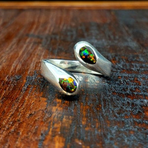 Simple Sterling Silver Black Opal Adjustable Ring Mexican Taxco Silver Jewelry