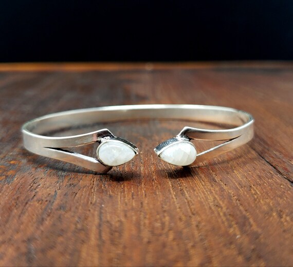 Simple Silver Moonstone Dagger Bangle Bracelet Fe… - image 2