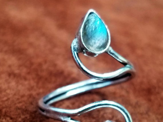 Silver Labradorite Vortex Ring Adjustable Tribal … - image 3