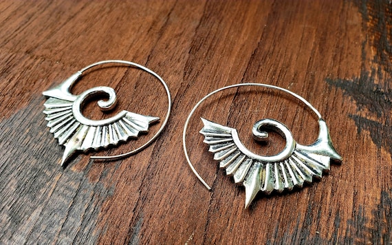 Silver Sacred Geometry Threader Hoop Earrings