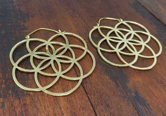 Gold Seed of Life Sacred Geometry Statement Earri… - image 2