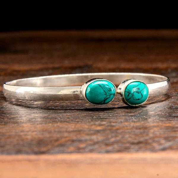 Simple Silver Turquoise Bangle Bracelet
