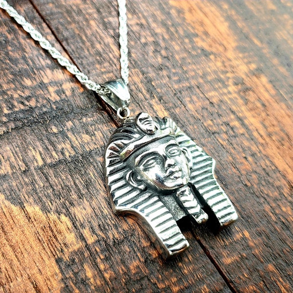 Pharaoh Stainless Steel Egyptian King Tut Pendant Necklace